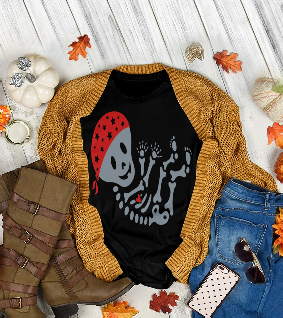 Tattoo Mama Maternity Skeleton with Red Bandana Baby Bones T-Shirt