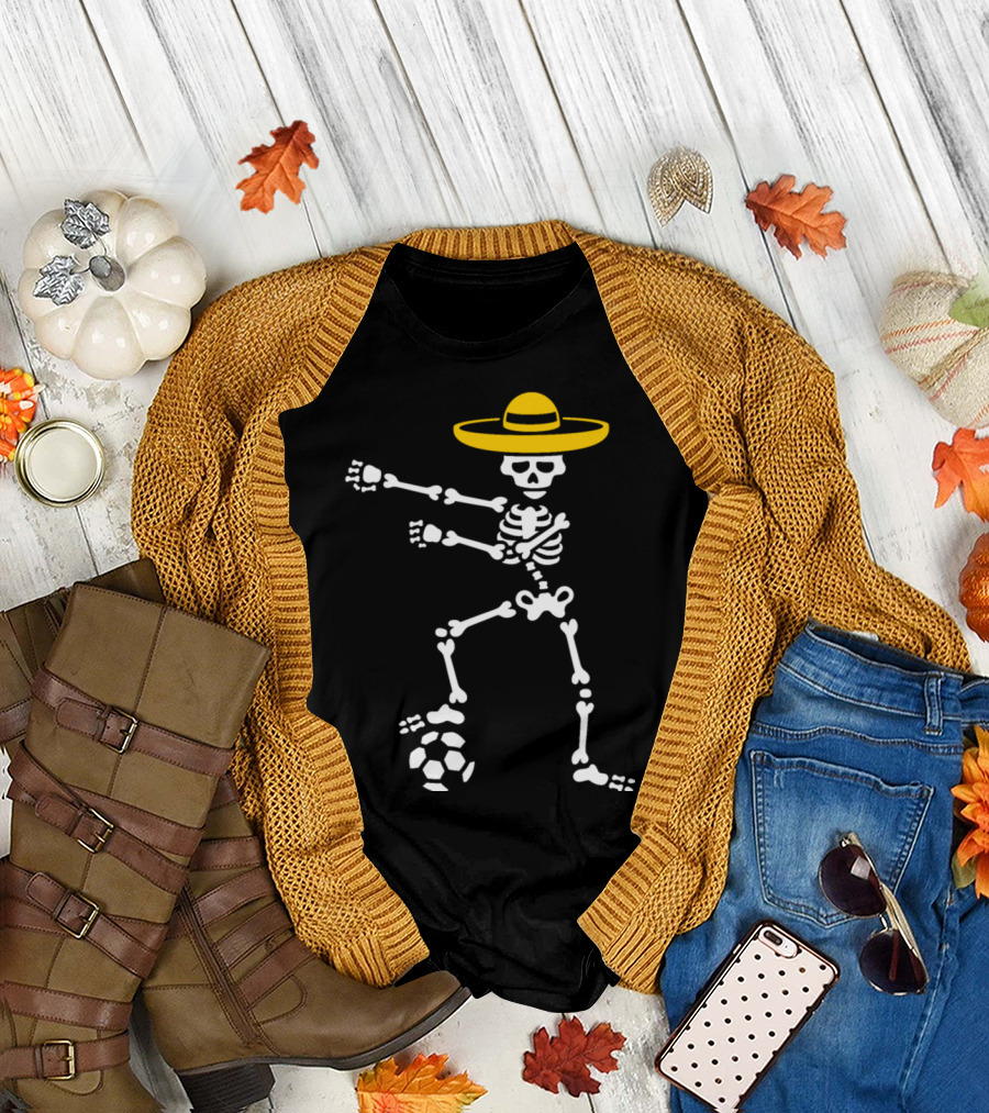 Mexico Soccer Floss Dance Flossing Skeleton Sombrero Football T-Shirt
