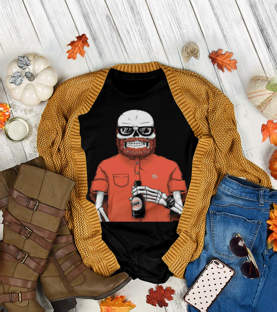 Let's Grab a Beer Skeleton with Beard and Sunglasses T-Shirt