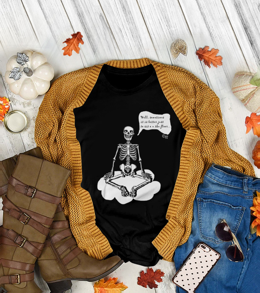 Flying Yoga Skeleton Meditation on Cloud with Humorous T-Shirt