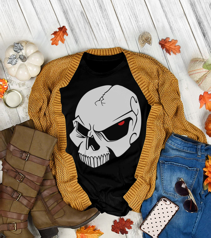 EvilSkull Red-Eyed Grinning Skull T-Shirt