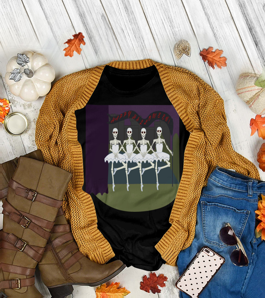 Happy Halloween Dancing Skeletons Ballerinas T-Shirt