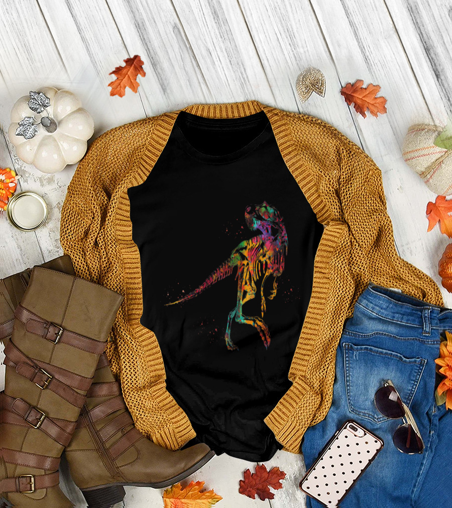 Tyrannosaurus Skeleton Multicolor Abstract T-Shirt