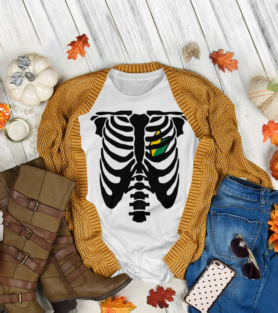 JDM Heart Ribcage Skeleton with Yellow and Green Shattered Heart T-Shirt