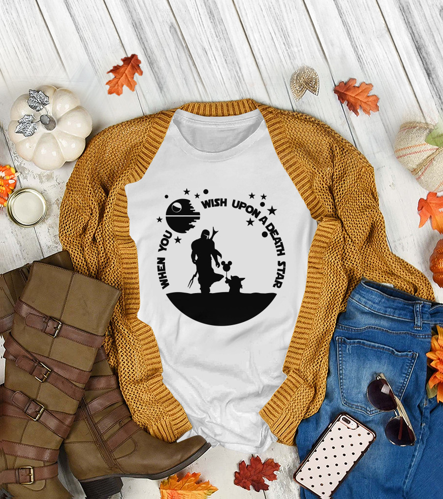 When You Wish Upon a Death Star with Galactic Silhouettes and Stars T-Shirt