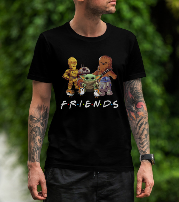 Star Wars Baby Yoda Friends Chewbacca C-3PO R2-D2 BB-8 Porgs T-Shirt