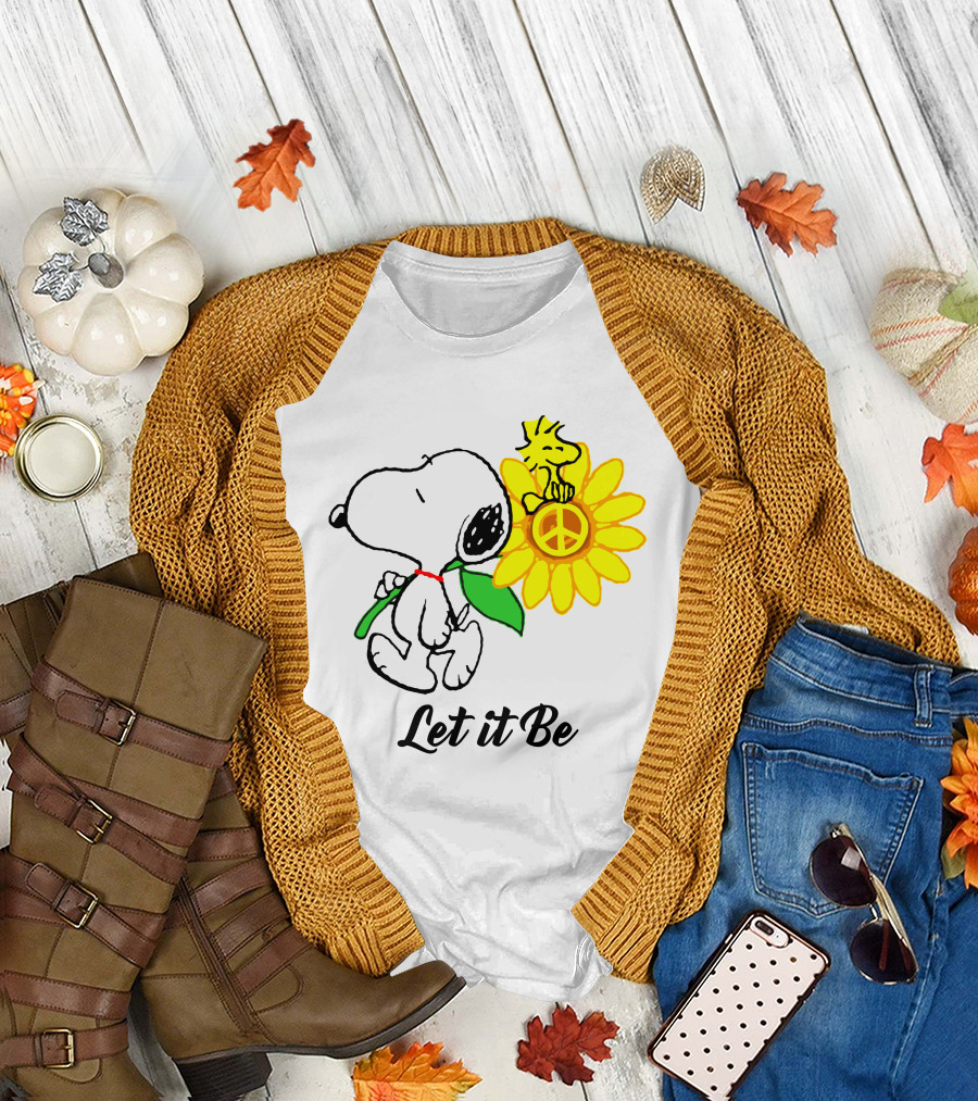 Let It Be Snoopy Woodstock Sunflower Peace T-Shirt