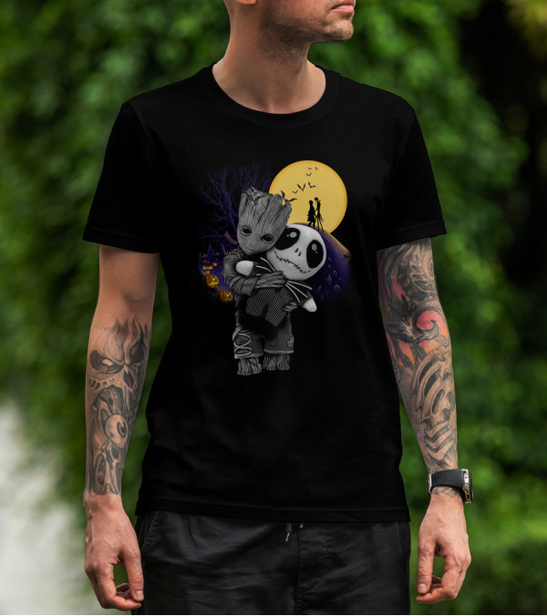 Groot Hug Jack Skellington Halloween Night T-Shirt