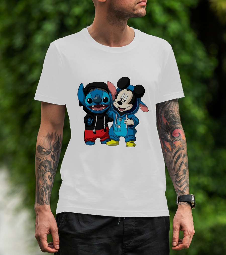 Mickey And Stitch Friendship Hoodie Cartoon Crossover T-Shirt