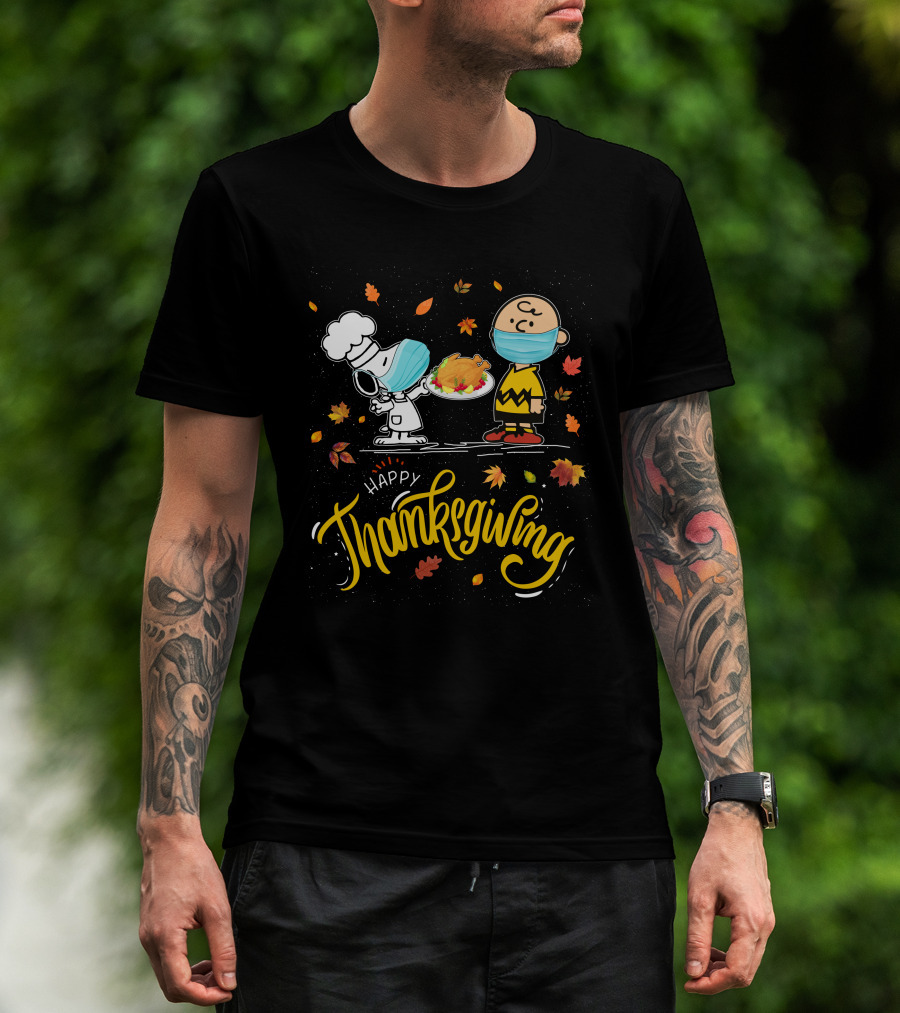 Happy Thanksgiving Snoopy And Charlie Brown Masked Feast T-Shirt