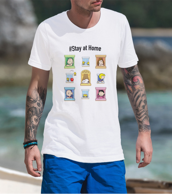 Stay At Home Peanuts Characters In Windows T-Shirt