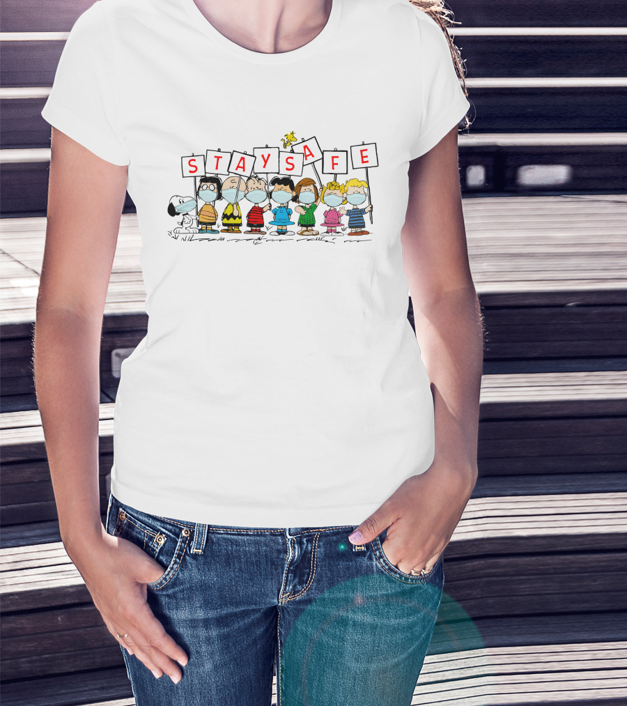 Stay Safe Peanuts Characters With Masks T-Shirt