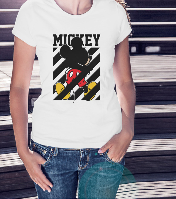 Mickey Mouse Black And White Stripes Red Yellow T-Shirt