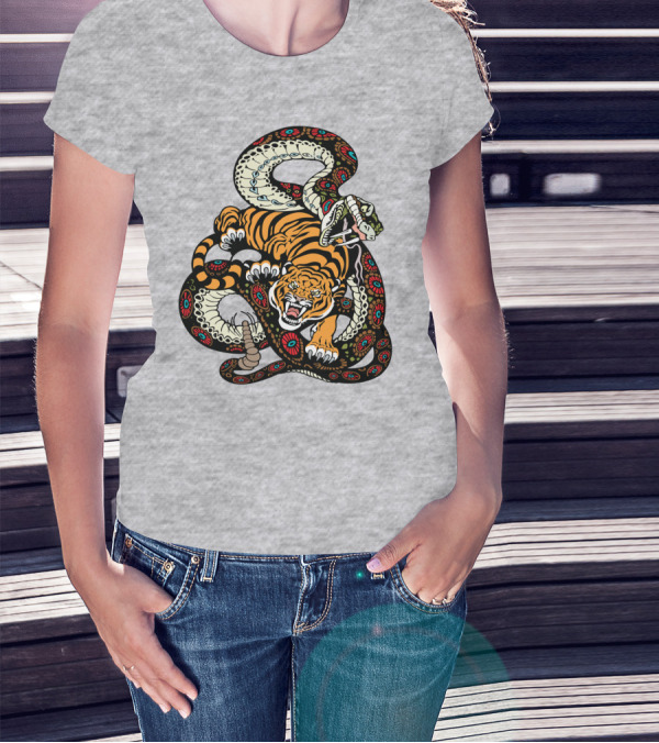 Tiger And Snake Fierce Battle T-Shirt