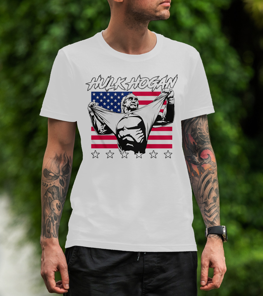 Hulk Hogan American Flag Stars Iconic Pose T-Shirt