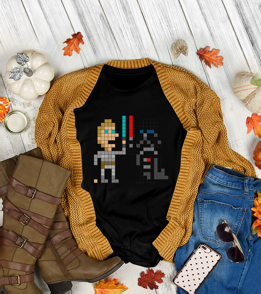 Pixel Art Son vs Father Lightsabers Iconic Battle 8-Bit T-Shirt