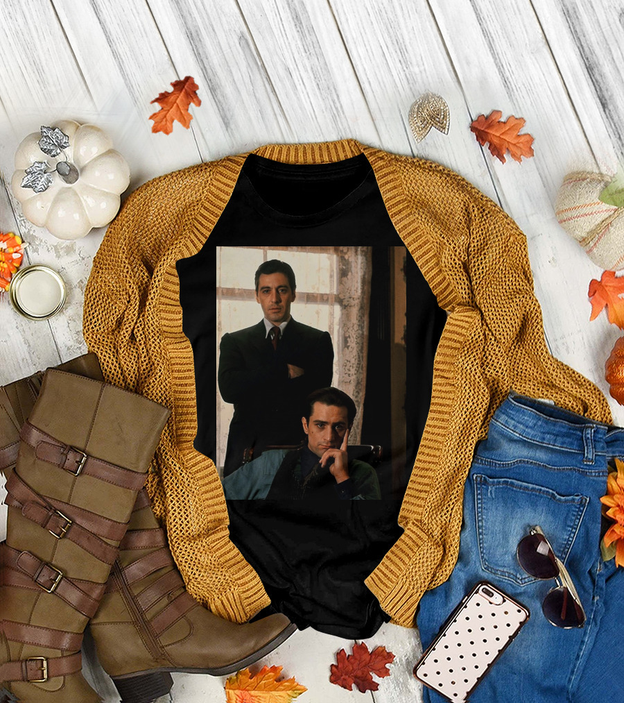 Iconic Scenes from The Godfather Film with Characters in Classic Suits T-Shirt