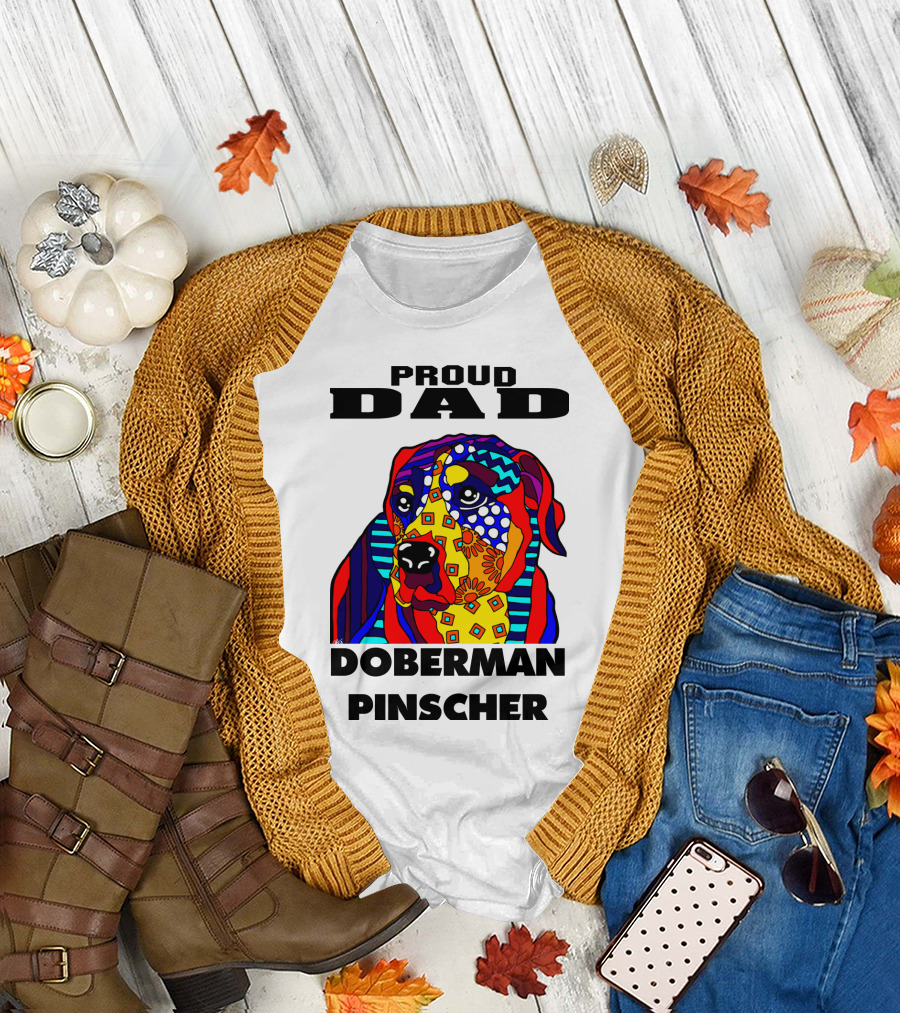 Proud Dad Colorful Doberman Pinscher Art Lover Father Owner T-Shirt
