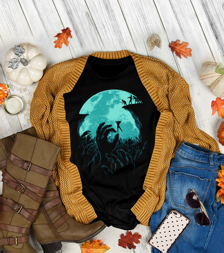 Sky Fall Moonlit Plunge into Zombie Abyss T-Shirt