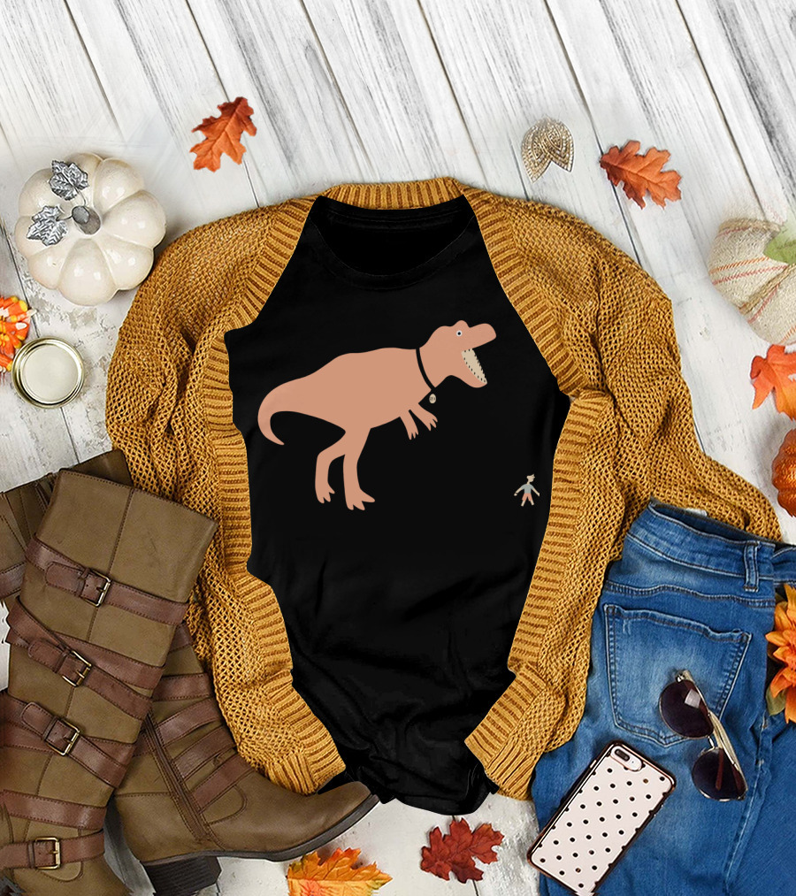 Walking with Rex: Playful T-Rex Leashed by Child T-Shirt