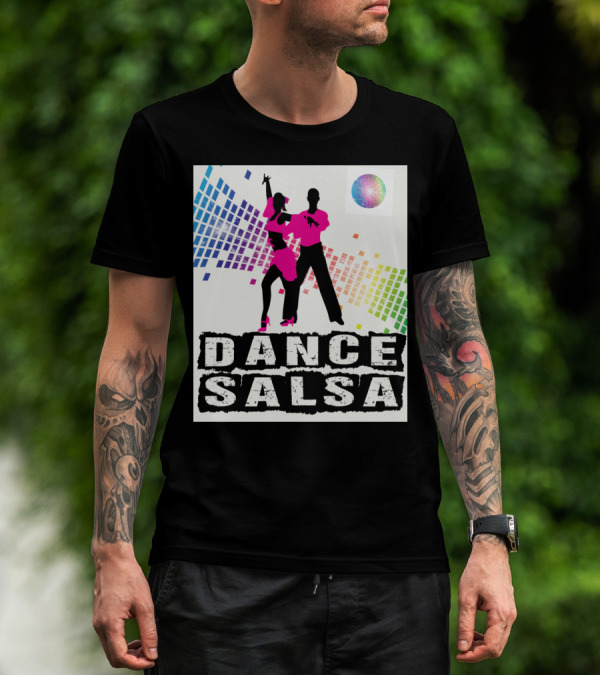 Dance Salsa Colorful Silhouette With Rainbow Geometric Background T-Shirt
