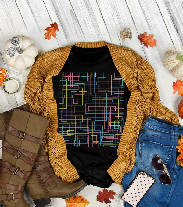 Geometric Pipe Dance Pattern With Multicolor Lines And Abstract Maze T-Shirt