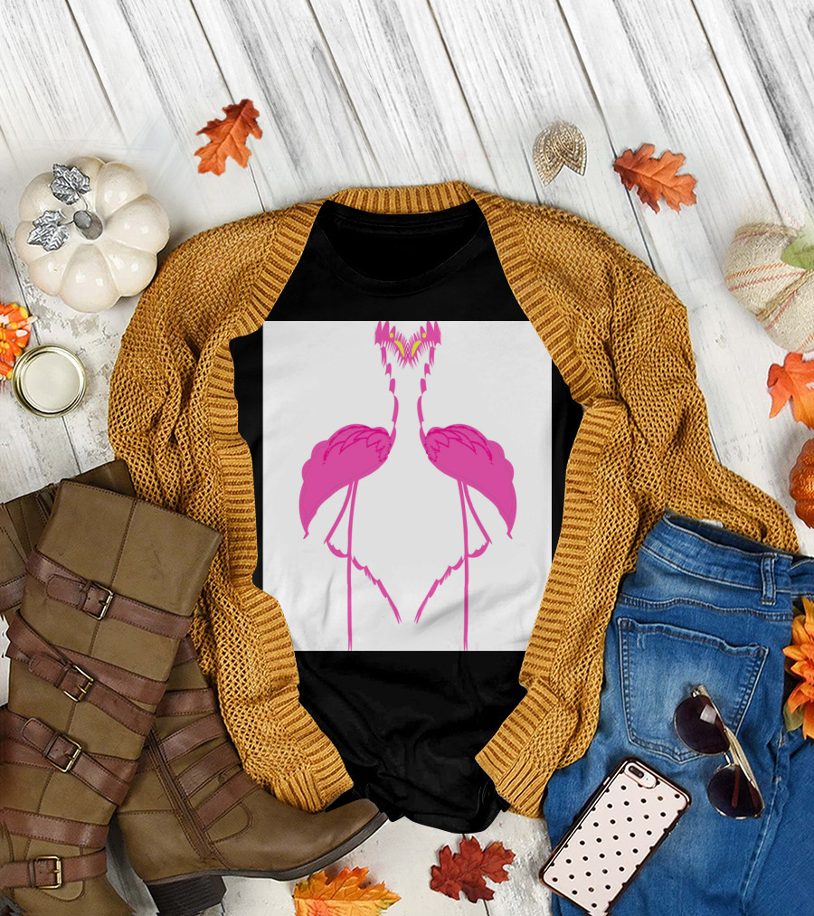 Pink Flamingos in Love Embracing Heart Shape T-Shirt