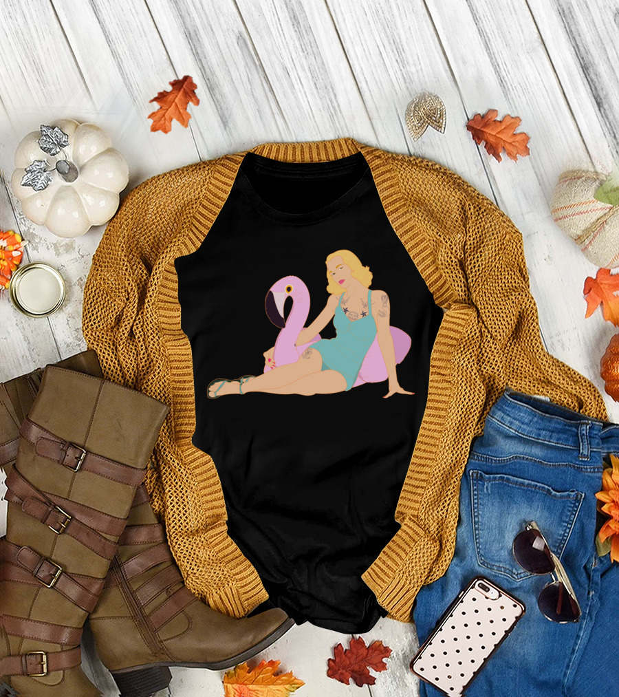 Flamingo Poolside Daydreams Retro Style Scene T-Shirt