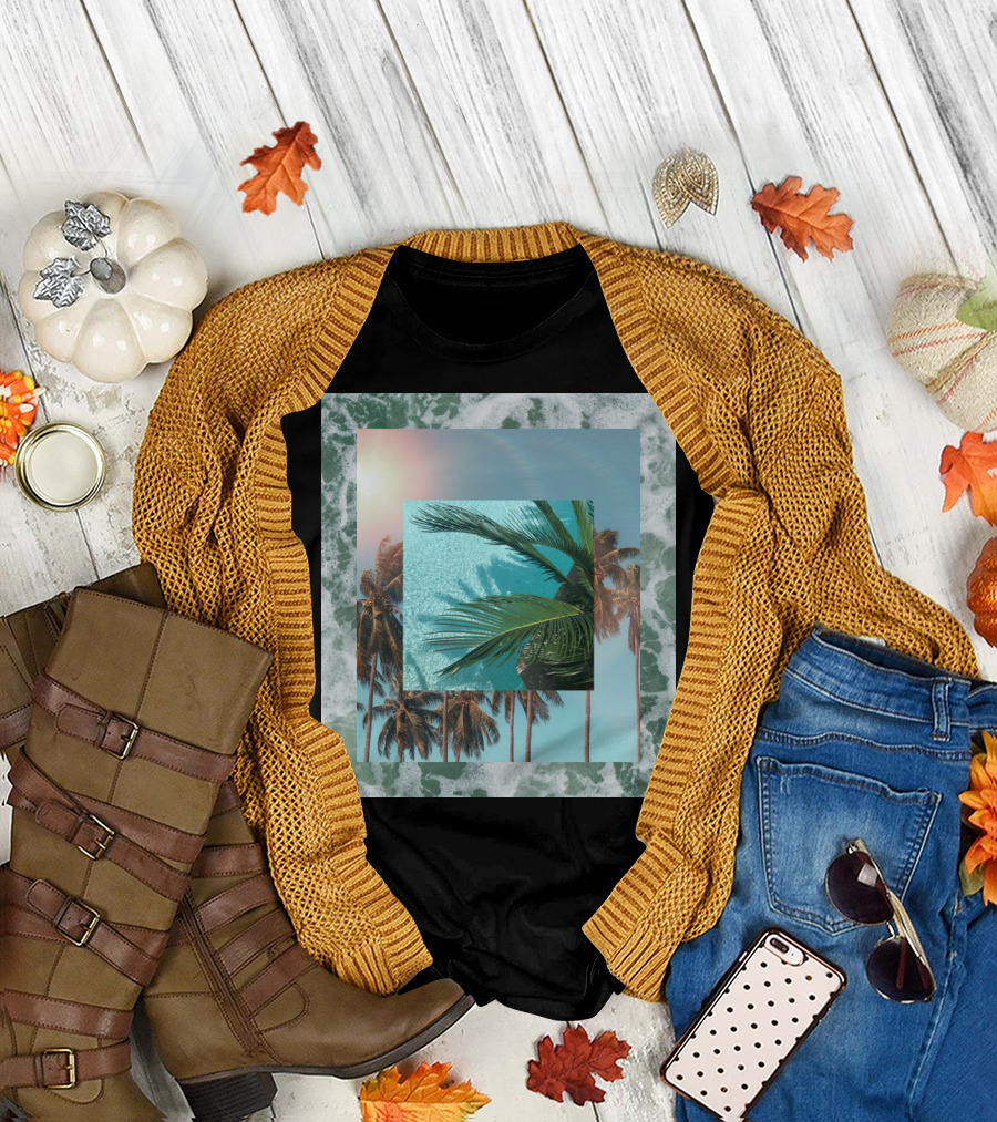 Tropical Palm Paradise Overlapping with Summer Essentials Aqua Blue Pool Vibes T-Shirt