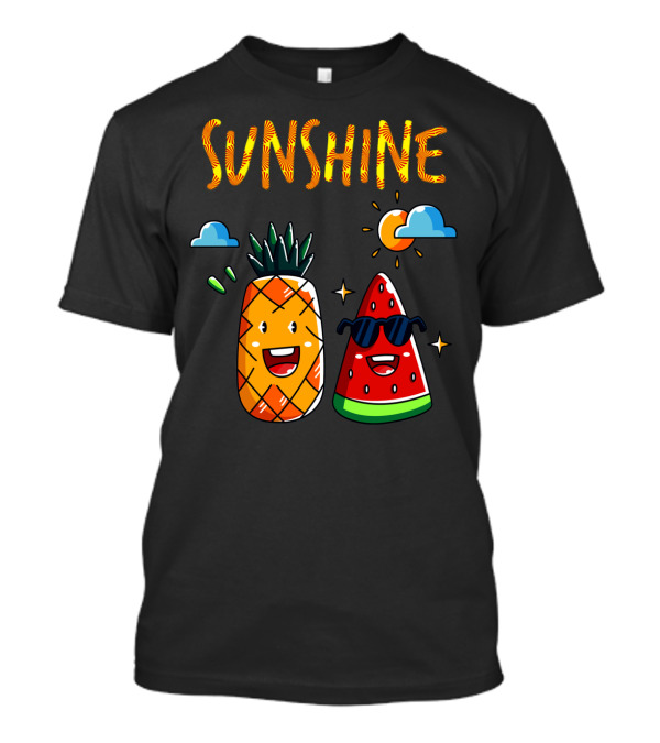 SUNSHINE Pineapple Watermelon Smiles With Sunglasses And Clouds T-Shirt