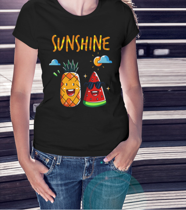 SUNSHINE Pineapple Watermelon Smiles With Sunglasses And Clouds T-Shirt