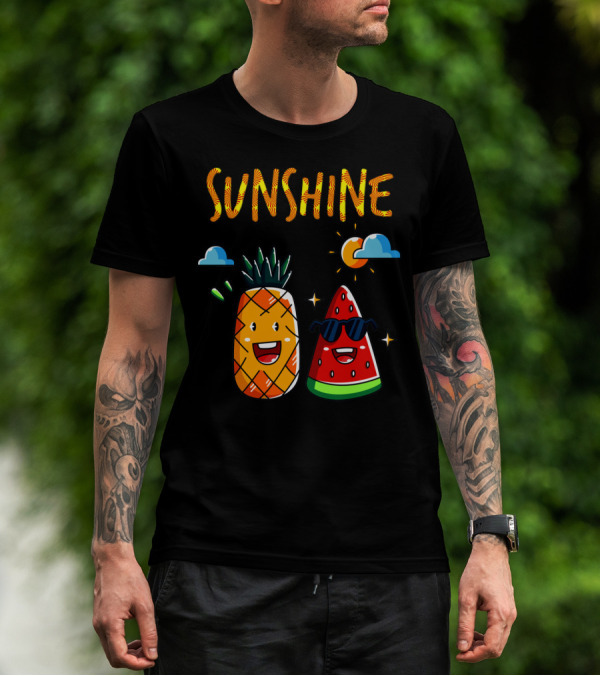 SUNSHINE Pineapple Watermelon Smiles With Sunglasses And Clouds T-Shirt