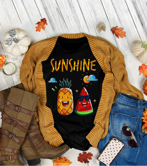 SUNSHINE Pineapple Watermelon Smiles With Sunglasses And Clouds T-Shirt