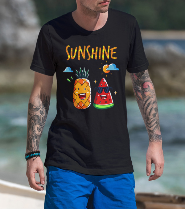 SUNSHINE Pineapple Watermelon Smiles With Sunglasses And Clouds T-Shirt