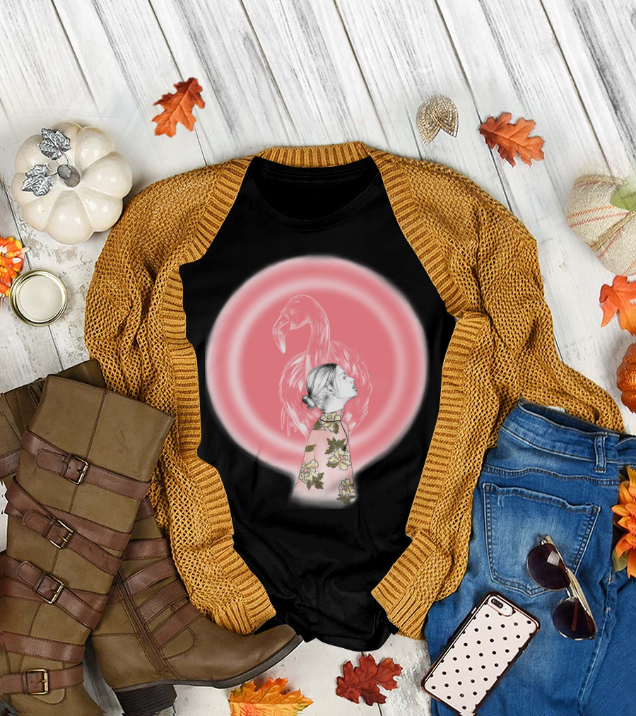 Spirit Animal Flamingo and Floral Pattern Woman in Pink Radiance T-Shirt
