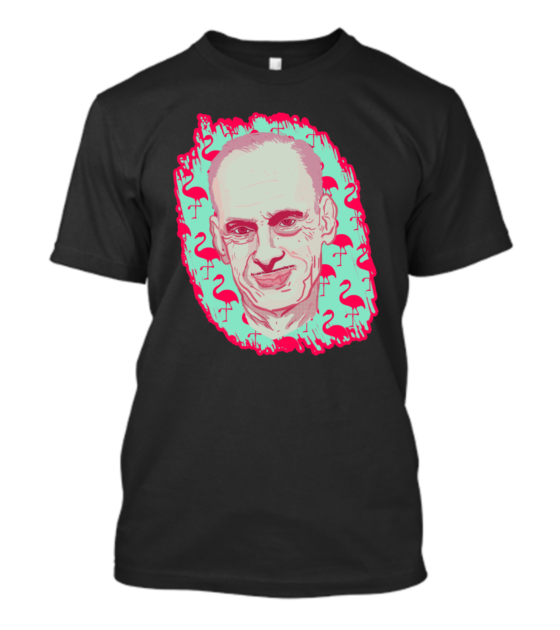 John Waters Flamingo Portrait Iconic Pink And Green T-Shirt