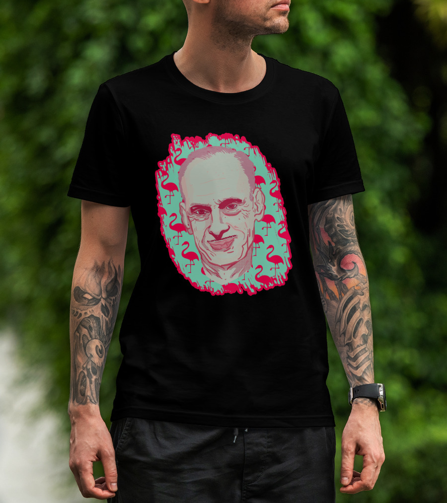 John Waters Flamingo Portrait Iconic Pink And Green T-Shirt