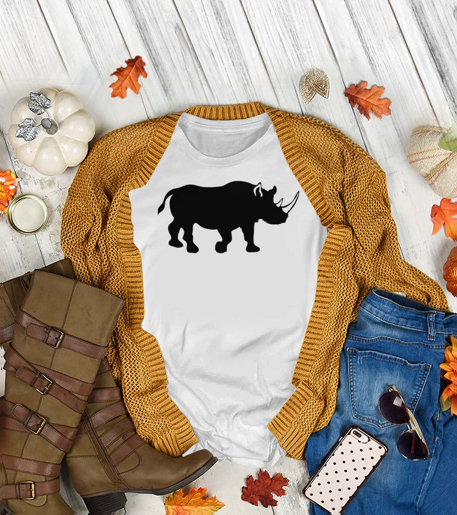 African Rhinoceros Silhouette with Prominent White Horns T-Shirt