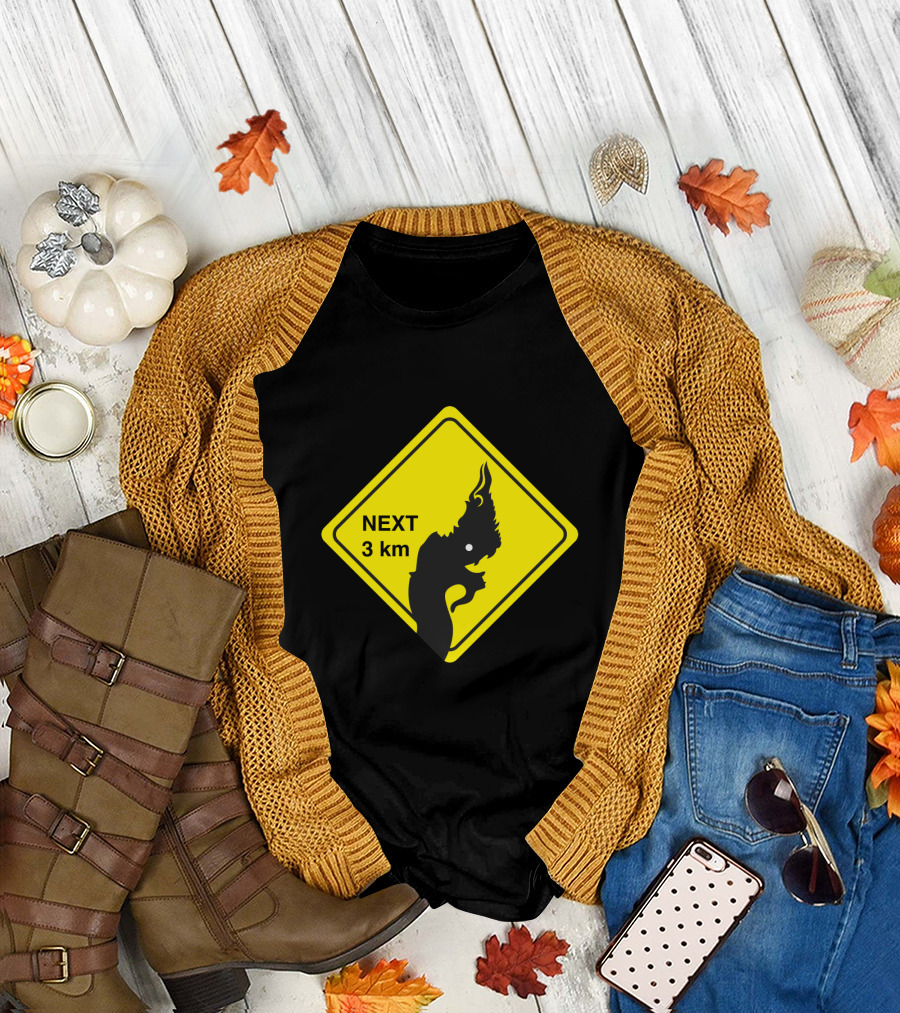Naga Next 3 km Caution Sign Yellow Diamond Warning T-Shirt