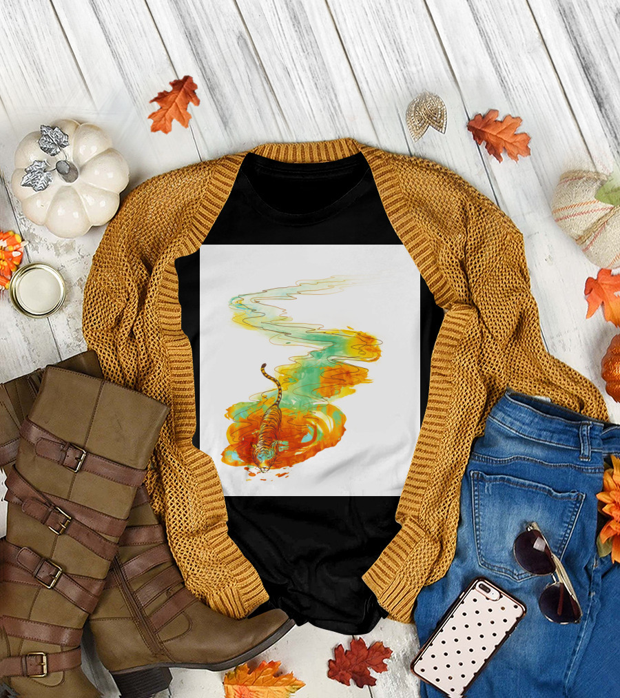 Tiger Wandering Through Vibrant Colorful Streams T-Shirt