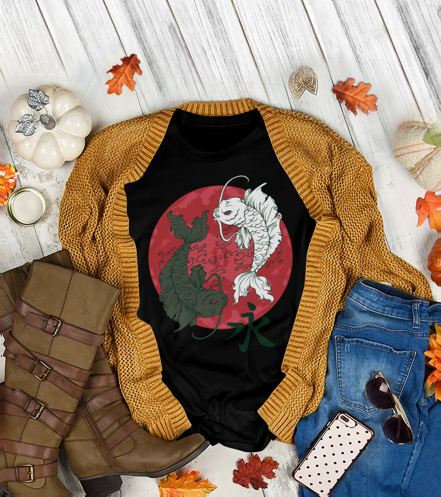Koi Ying Yang Eternal Symbol Red Circle T-Shirt