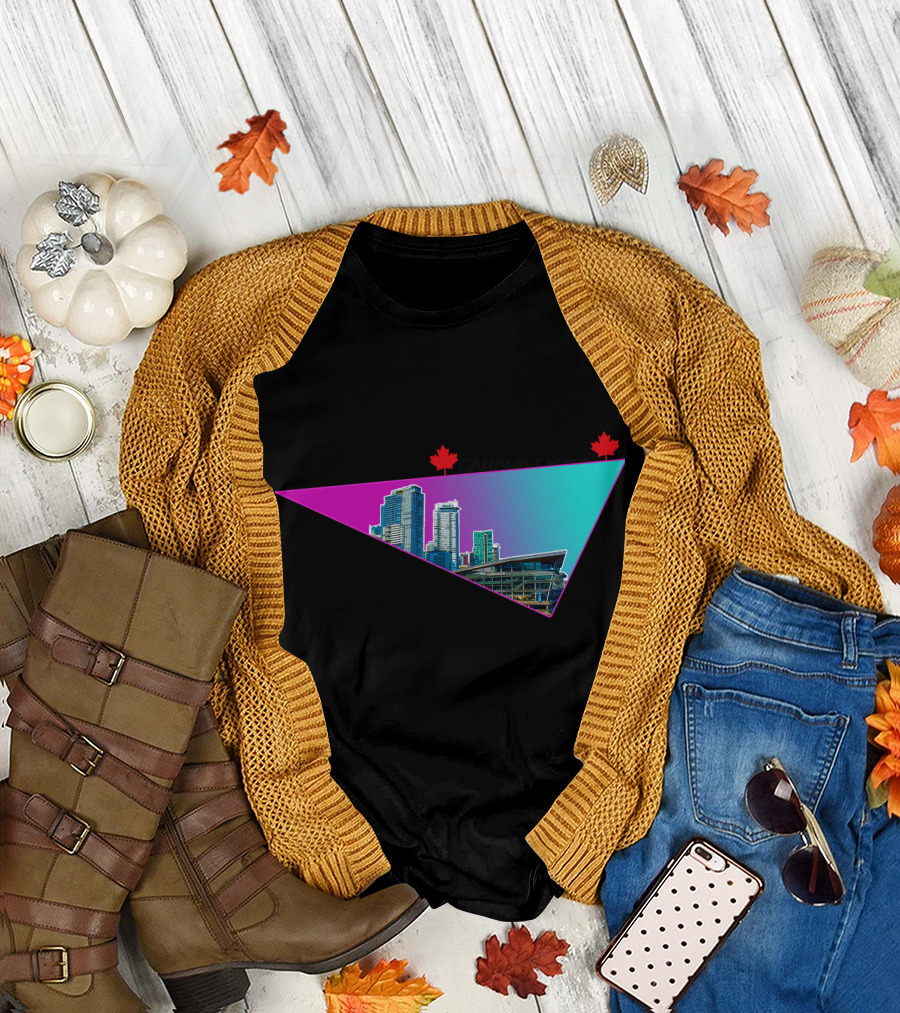 Canada Place Skyline Triangle with Maple Leaf Accents T-Shirt