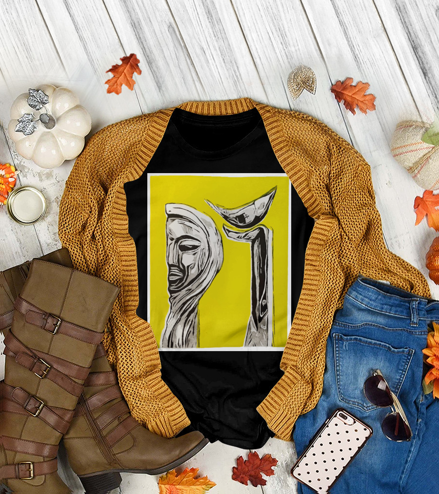 Girl and Bird Yellow Abstract T-Shirt