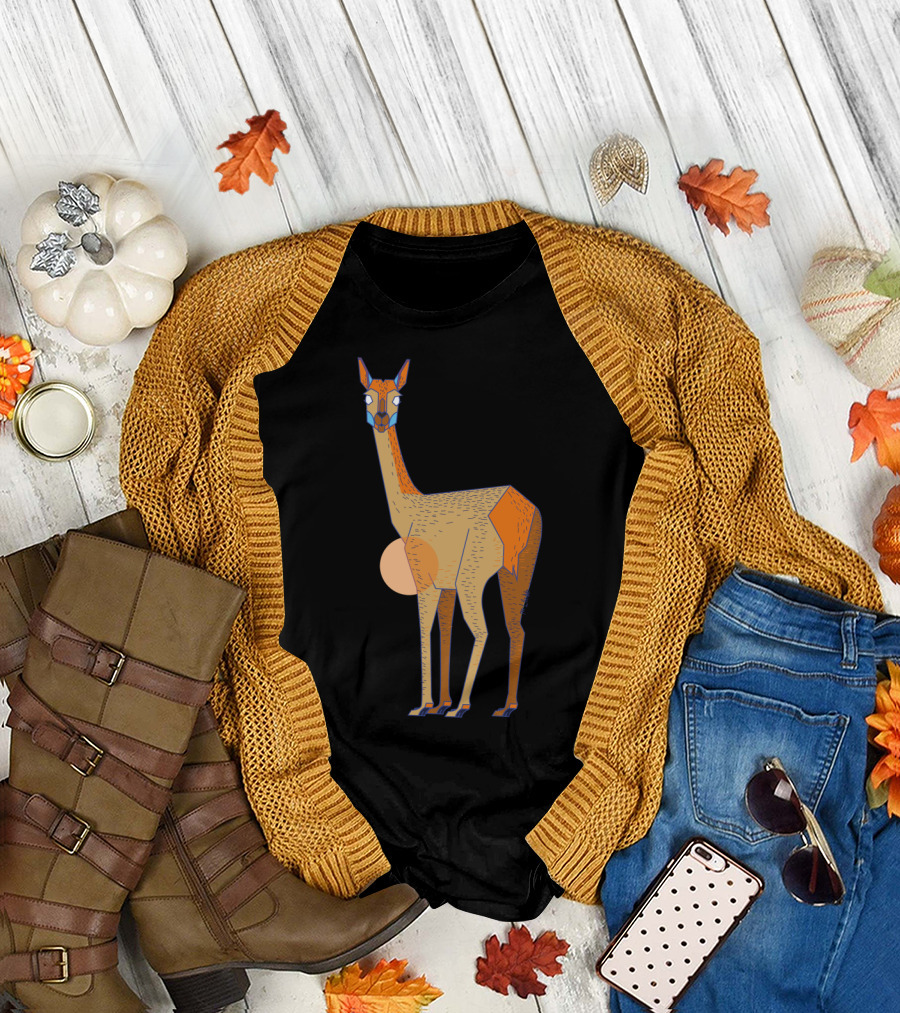 Lama from the Atacama Desert with Geometric Art Style and Desert Sun T-Shirt
