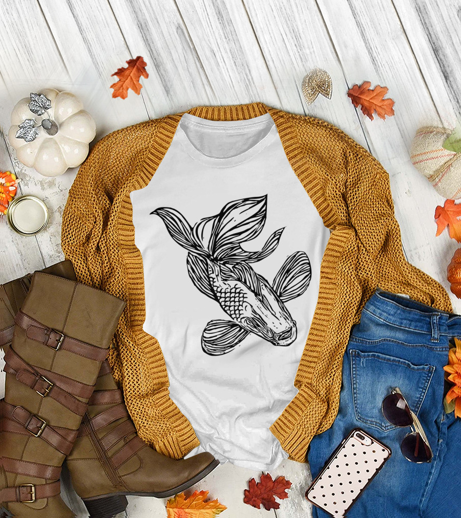 Black Koi Intricate Line T-Shirt