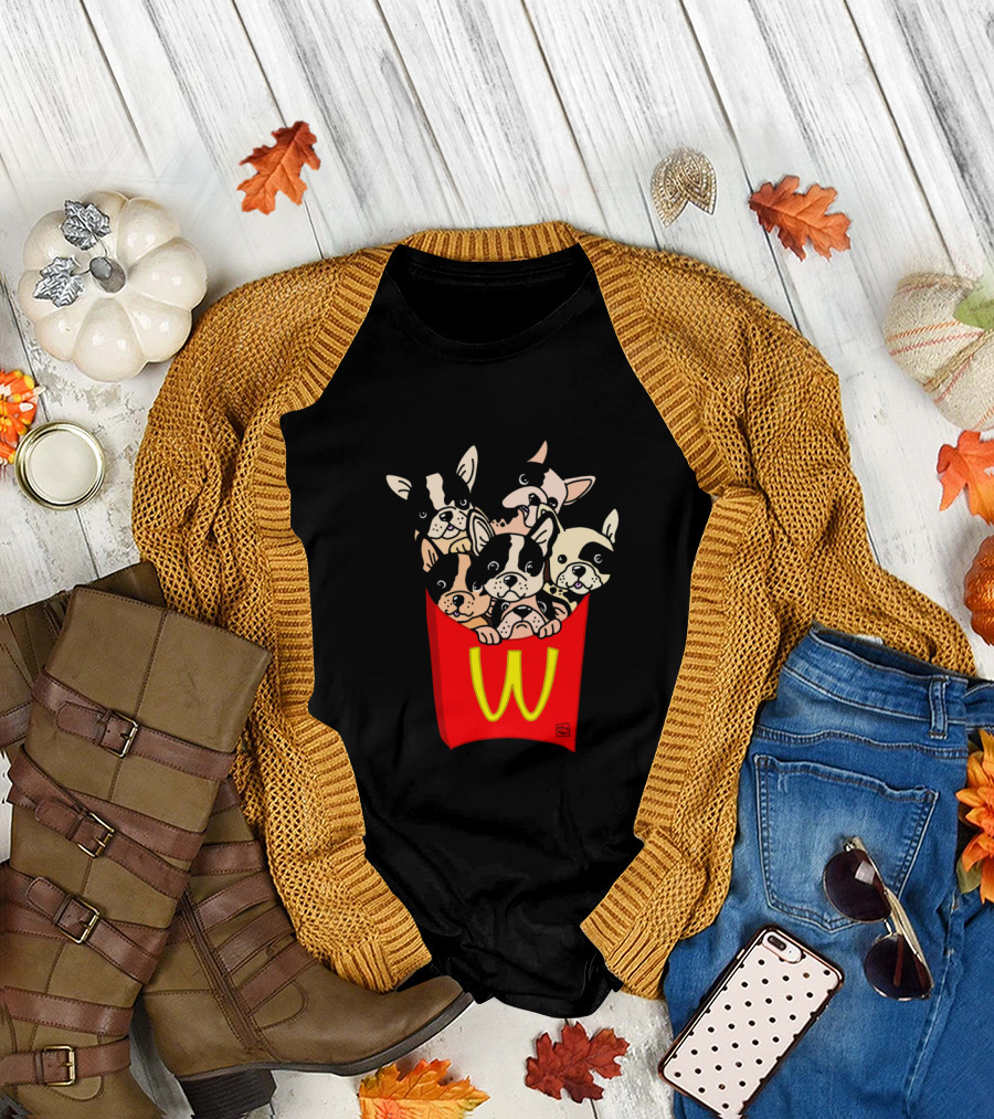 Frenchie Fries Bulldog Puppies with Iconic Fast Food Box T-Shirt