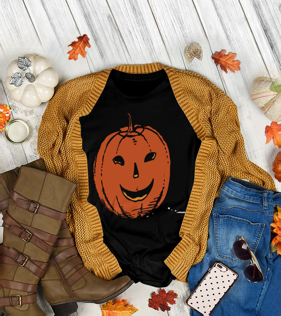 Smily Pumpkin Happy Face Halloween Jack-O'-Lantern T-Shirt