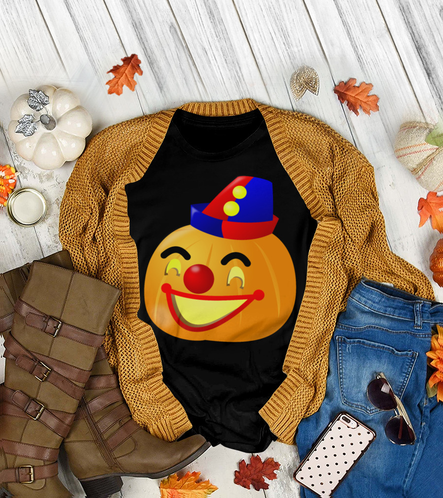Clown Pumpkin with Colorful Hat and Bright Smile Iconic T-Shirt
