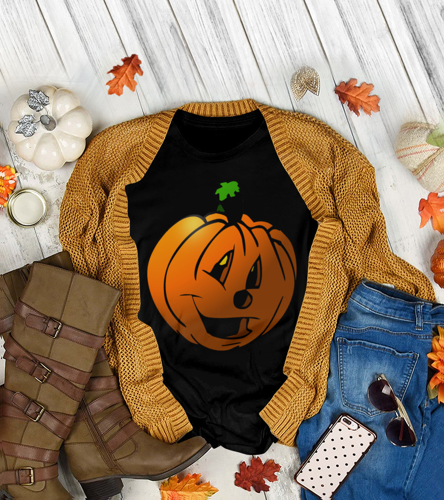 Pumkin Carved Jack-O'-Lantern Face Halloween T-Shirt