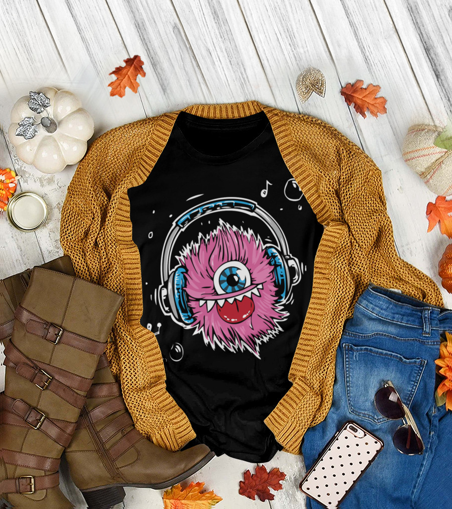 Monster Headphones Cyclops Music Bubbles Notes T-Shirt
